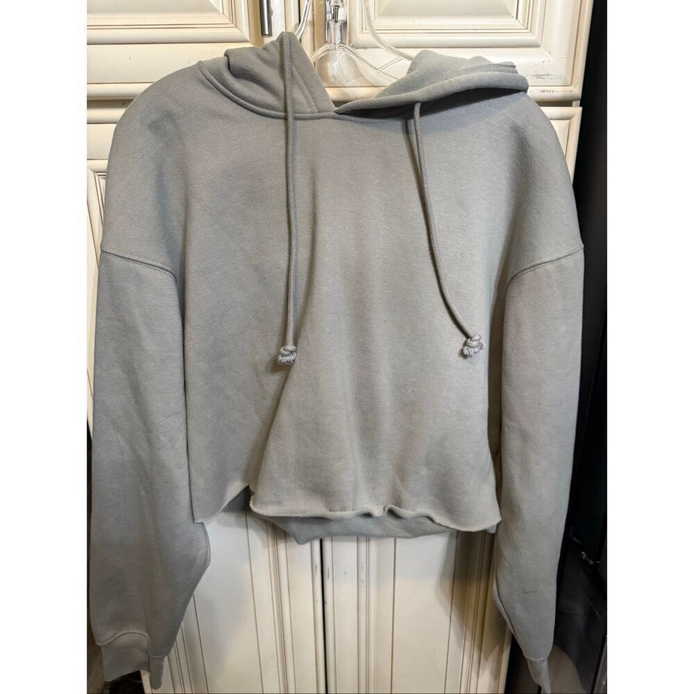Amazhiyu Womens Cropped Fleece Drawstring Hoodie Sweatshirt Gray Size Medium